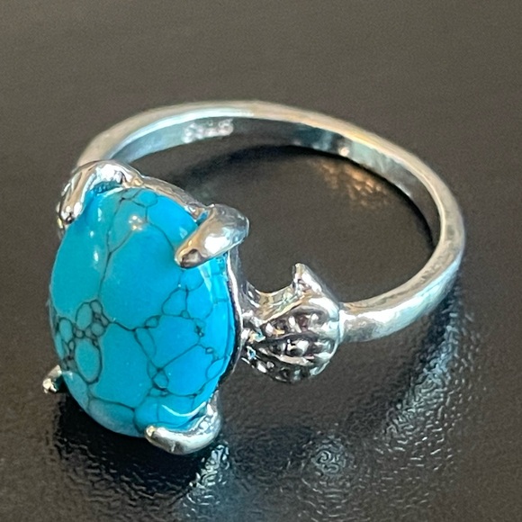 Boho turquoise stone S925 silver ring size 7.25 - Picture 3 of 9